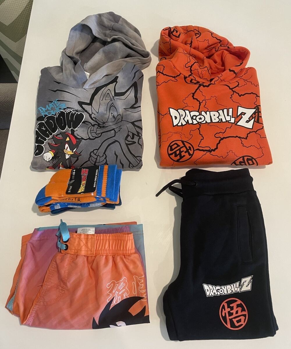 Boys Size 6/8 Bundle Dragon Ball Z & Sonic Shadow 5pc Set Hoodie Joggers Pants
